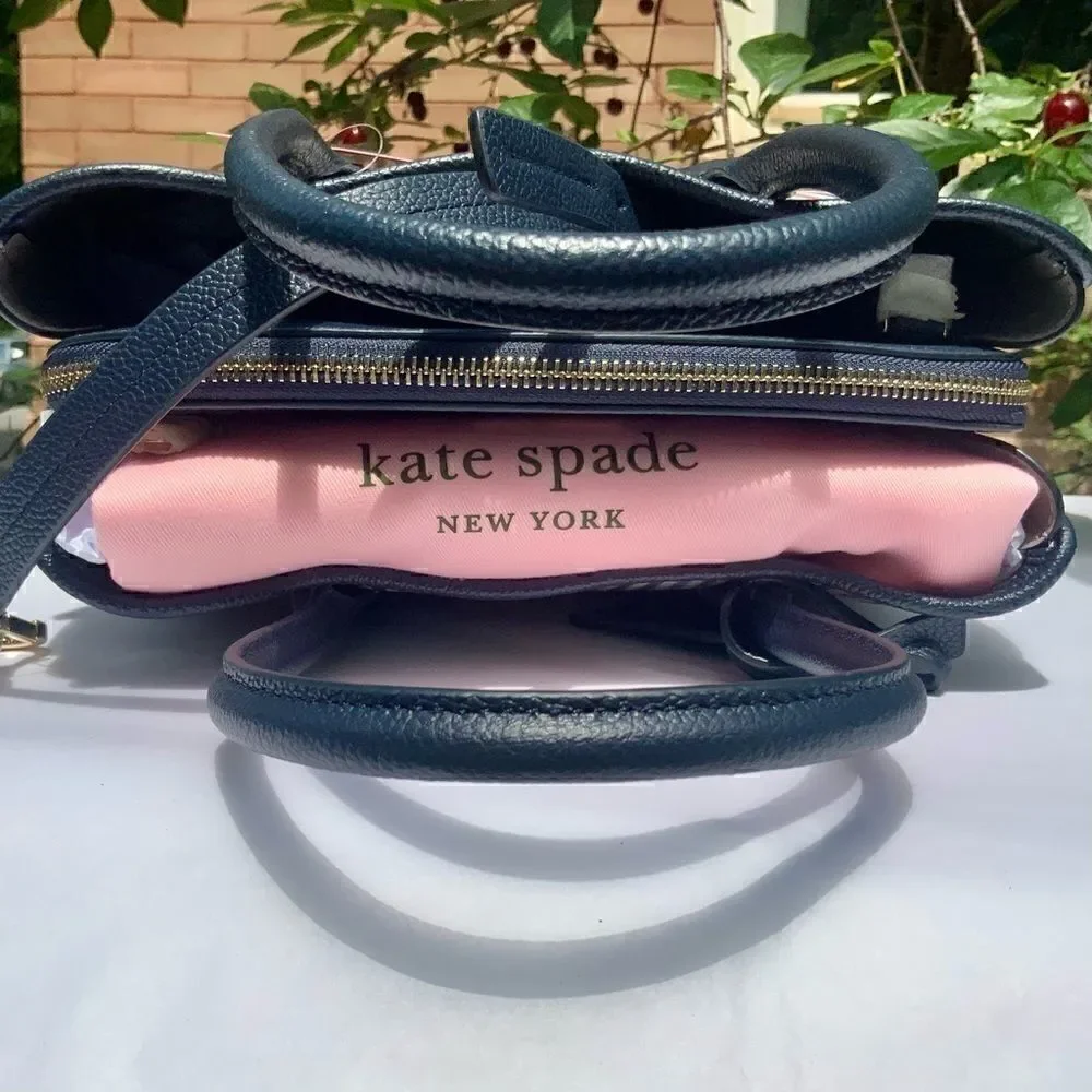 KATE SPADE MARGAUX MEDIUM SATCHEL HANDBAG IN BLUE RED BLACK PLAID + LEATHER TRIM